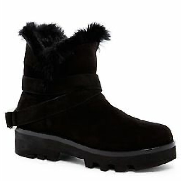 Rachel Zoe Shoes - Rachel Zoe Suede Fur Short Cuffed  Black Boots Voz